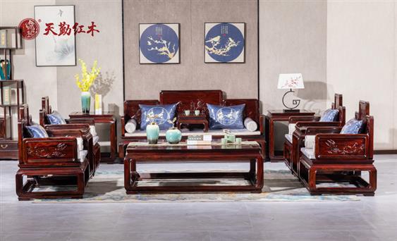 天勤紅木 紅木家具印尼黑酸枝(學(xué)名：闊葉黃檀)明式沙發(fā)客廳系列11件套圖片及家具