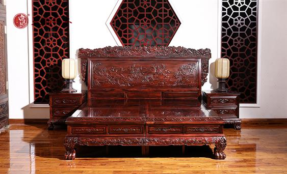 天勤紅木 紅木家具印尼黑酸枝(學(xué)名：闊葉黃檀)事事如意大床臥室系列