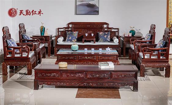 天勤紅木 紅木家具紅酸枝（學(xué)名：巴里黃檀）六合同春沙發(fā)紅酸枝沙發(fā)