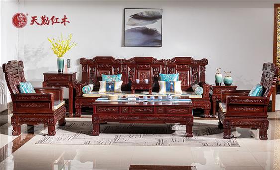 天勤紅木 紅木家具紅酸枝（學(xué)名：巴里黃檀）福運(yùn)沙發(fā)紅酸枝沙發(fā)