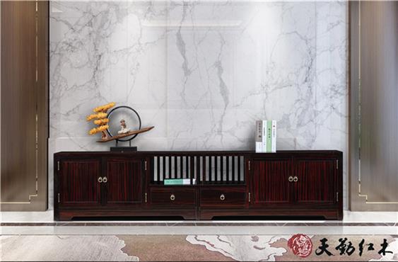 天勤紅木 材質(zhì)：條紋烏木  韻江南四門二斗電視柜